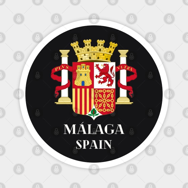 Malaga Spain. White text. Gift Ideas For The Spanish Travel Enthusiast. Magnet by Papilio Art